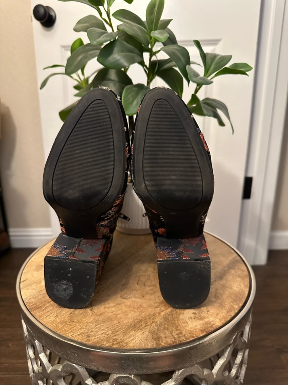 Floral Brocade Ankle Boots - Black with Multicolor Embroidery - Picture 4 of 5